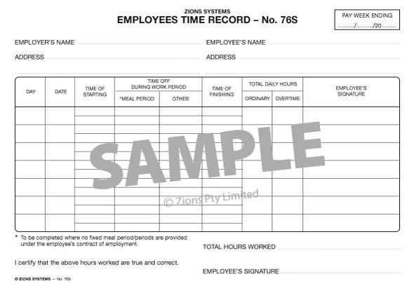 Zions 76S Employee Time Record Sheet | Its A Mega Thing