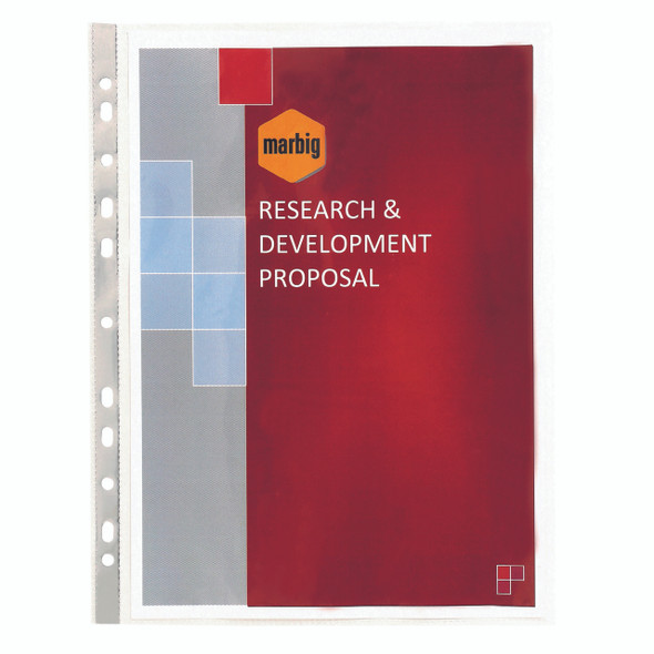 Marbig Sheet Protectors Medium Weight A4 Black Strip Clear Box of 100