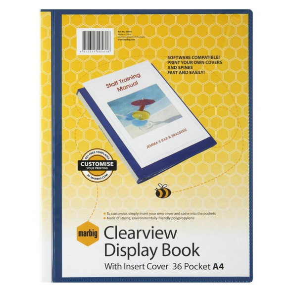 Marbig Clearview Display Book Non Refillable 36 Pocket A4 Blue
