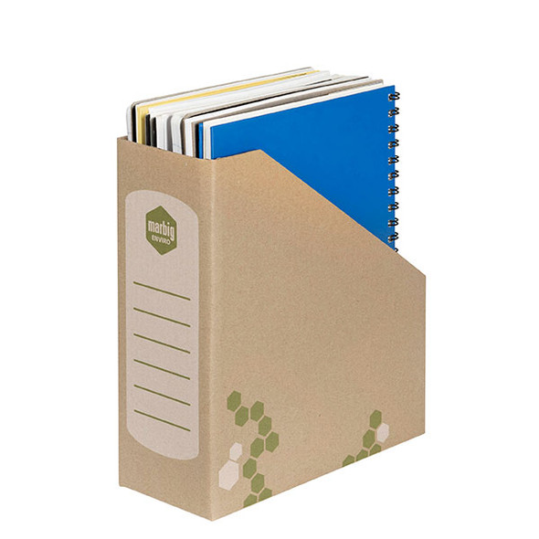 Marbig Enviro Magazine Holder A4 made from recycled cardboard with natural finish holding notebooks and magazines