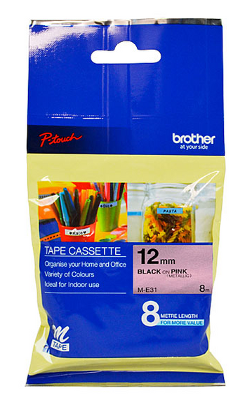 BROTHER #M-E31 NON LAMINATED LABELLING TAPE 12MM BLACK ON PINK (SXME31) BROTHER #M-E31 NON LAMINATED LABELLING TAPE 12MM BLACK ON PINK (SXME31)