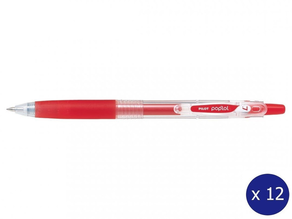 Pilot Poplol Retractable Gel Pen 0.7mm Red Box of 12