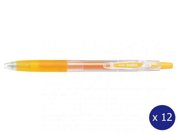 Pilot Poplol Retractable Gel Pen 0.7mm Yellow Box of 12