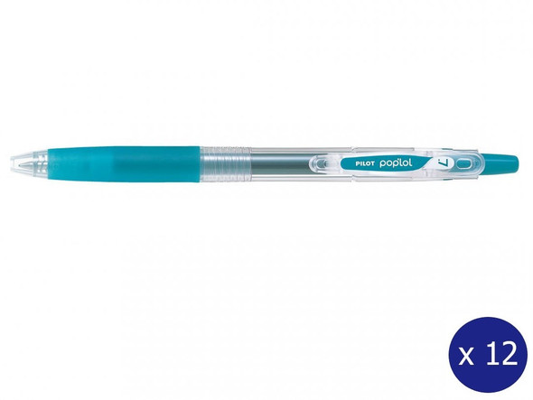 Pilot Poplol Retractable Gel Pen 0.7mm Turquoise Green Box of 12