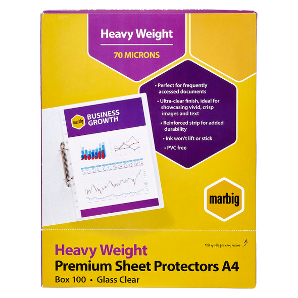 Marbig Sheet Protectors Heavyweight A4 Clear Pack of 100