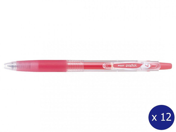 Pilot Poplol Retractable Gel Pen 0.7mm Coral Pink Box of 12