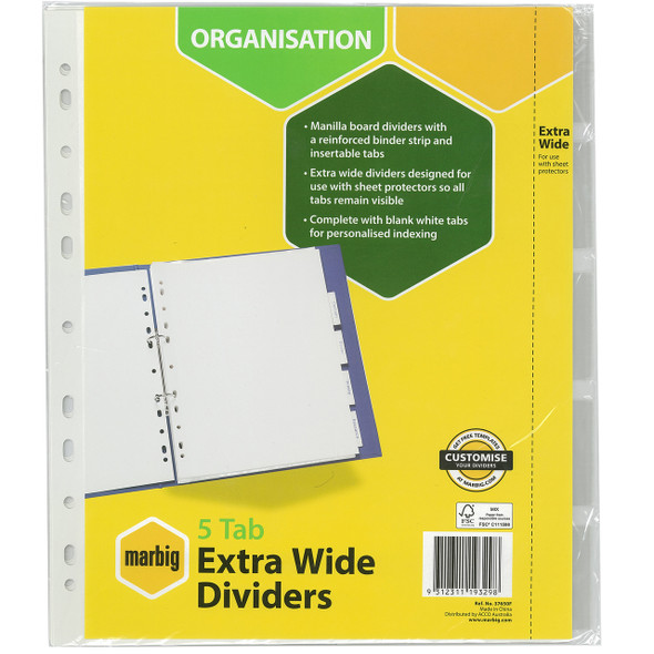 Marbig Indices and Dividers 5 Insert Tab Extra Wide A4 White
