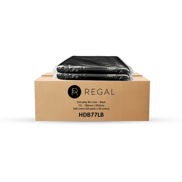 Regal Everyday 77L Black Bin Liner Carton with Flat Packs HDB77LB Regal Everyday 77L Black Bin Liner Carton with Flat Packs HDB77LB
