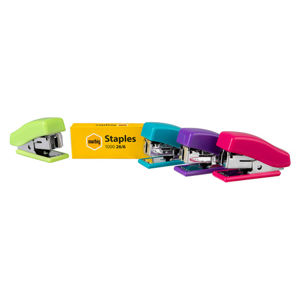 Marbig Stapler Mini Half Strip Summer Colours Assorted with 1000 Staples
