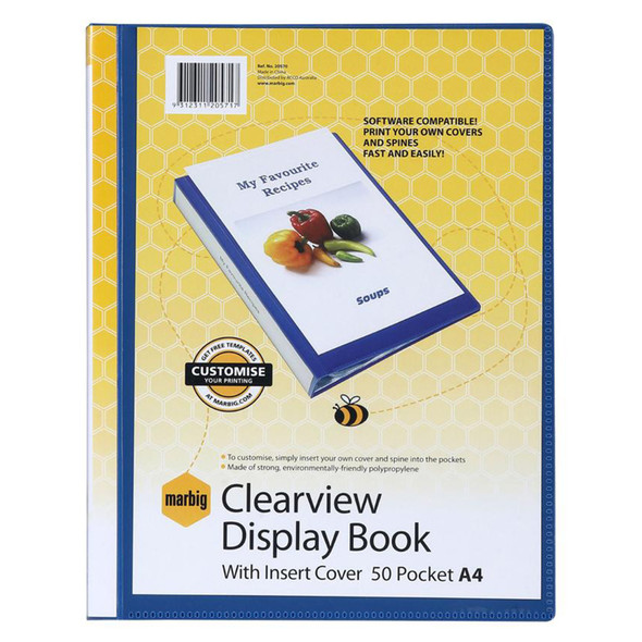 Marbig Clearview Non Refillable Display Book 50 Pocket A4 Blue