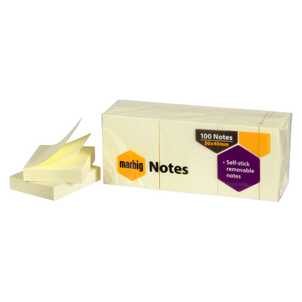 Marbig 40 x 50mm Repositionable Notes Yellow Pack of 12