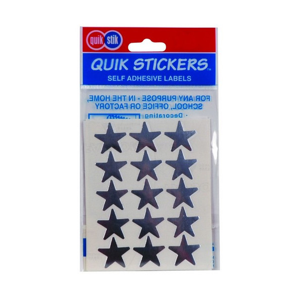 QuikStik Label Star 20mm Silver Hangsell Pack of 60