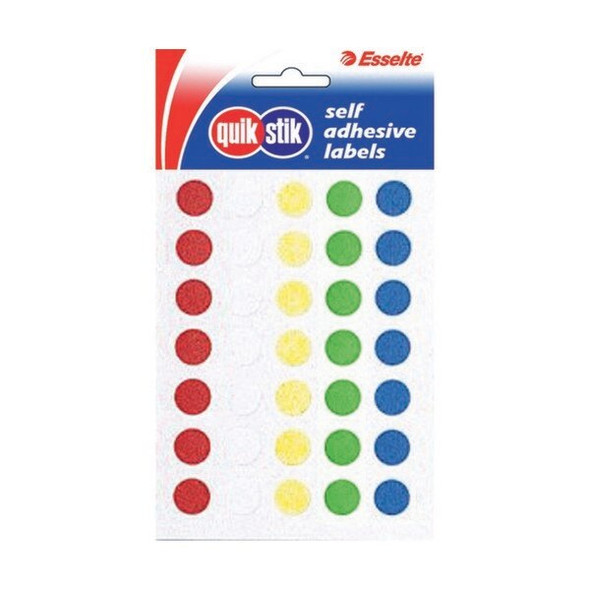 QuikStik Label Circle 14mm Assorted Hangsell Pack of 112