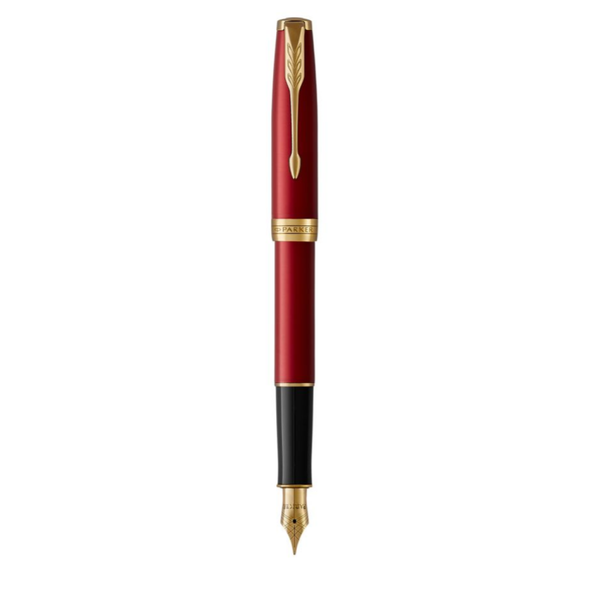 Parker Sonnet Fountain Pen Medium Nib Red Lacquer and Gold Trim