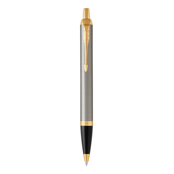 Parker IM Ballpoint Pen Brushed Metal and Gold Trim Medium Tip