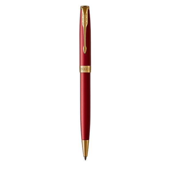 Parker Sonnet Ballpoint Pen Red Lacquer and Gold Trim Medium Tip