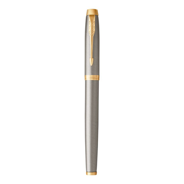 Parker IM Fountain Pen Brushed Metal and Gold Trim Medium Nib