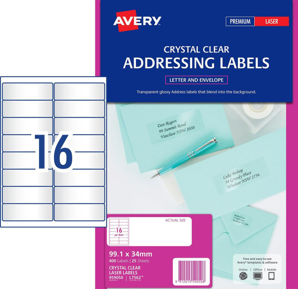 Avery #959050 Crystal Clear Address Labels - L7562 - 400/Pack - 99.1 x 34 mm |16UP - avery labels australia, avery l7163, avery label templates l7163, fabric name labels |16Up - | It's A Mega Thing Avery #959050 Crystal Clear Address Labels - L7562 - 400/Pack - 99.1 x 34 mm |16UP - avery labels australia, avery l7163, avery label templates l7163, fabric name labels |16Up - | It's A Mega Thing