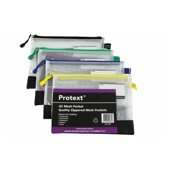 Protext A5 Mesh Pouch with Note Card Holder Assorted Zipper
