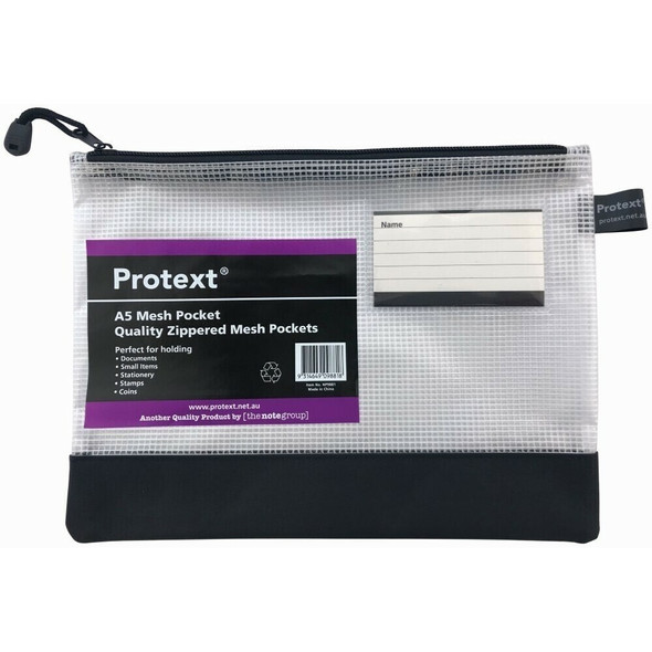 Protext Mesh Pouch A5 with Note Card Holder Assorted Zipper