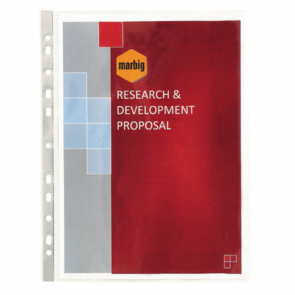 Marbig A4 Sheet Protectors Medium Weight Silver Strip Clear Box of 100