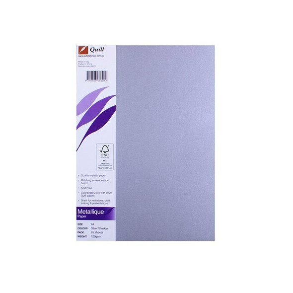 Quill Metallique Paper 120gsm A4 Silver Shadow Pack of 25