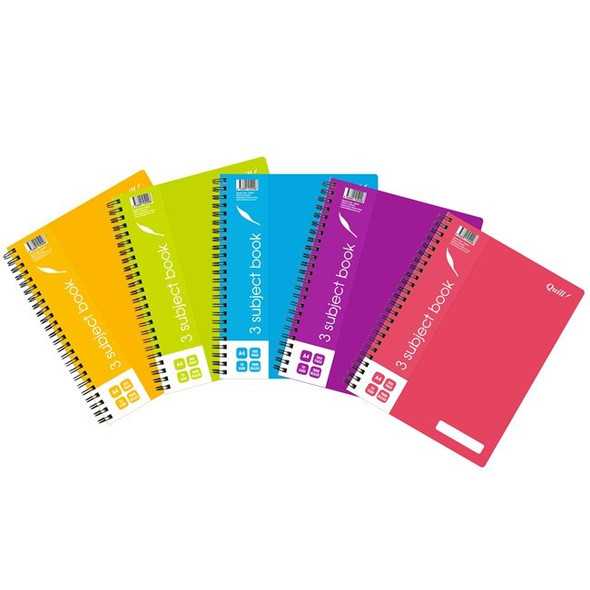 Quill Shades 3 Subject Book PP 70gsm A4 300 Pages Assorted Pack of 5