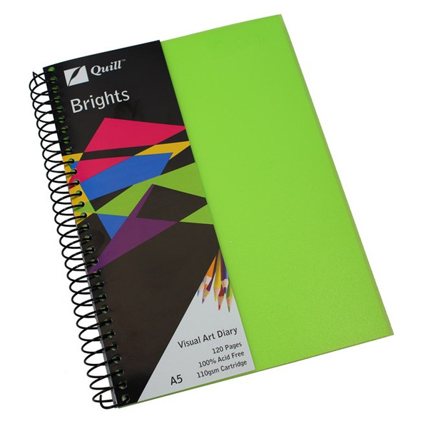 Quill Visual Art Diary PP 110gsm A5 120 Pages Lime Green Pack of 5