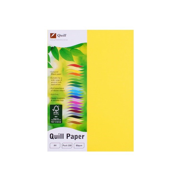 Quill Coloured Paper 80gsm A4 Lemon Pack of 100
