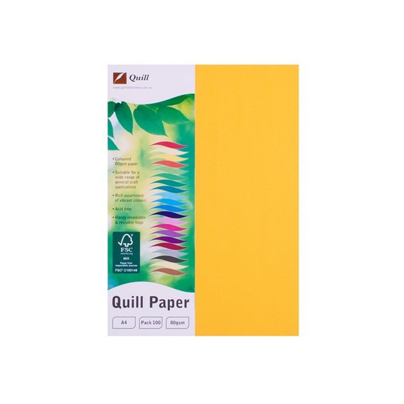 Quill Coloured Paper 80gsm A4 Sunshine Pack of 100
