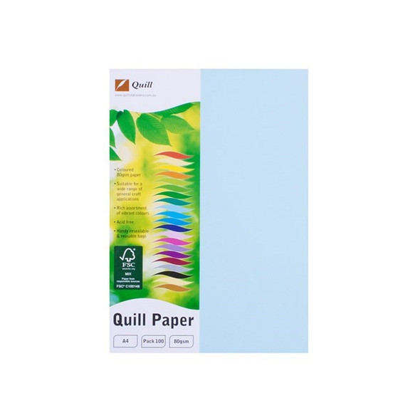 Quill Coloured Paper 80gsm A4 Powder Blue Pack of 100