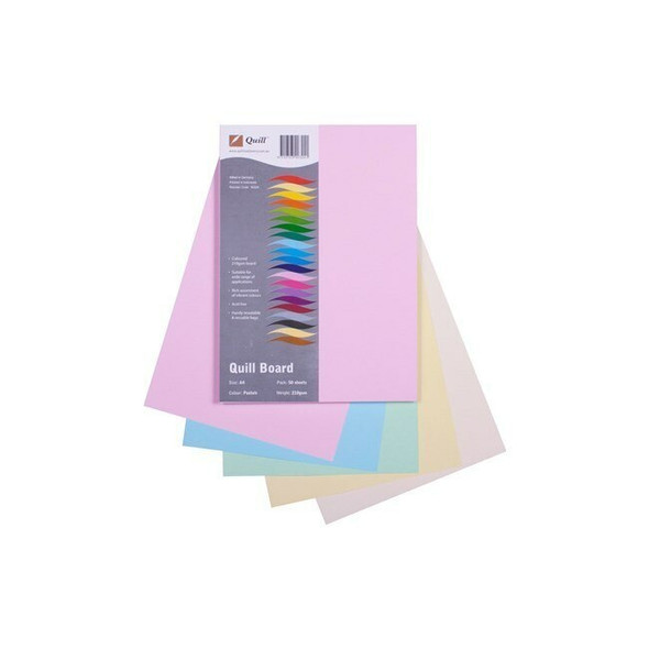 Quill Coloured Board 210gsm A4 Pastel Assorted Pack of 50