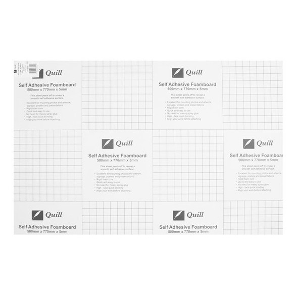 Quill Foam Board Self Adhesive 5mm 500 x 770mm White Pack of 5