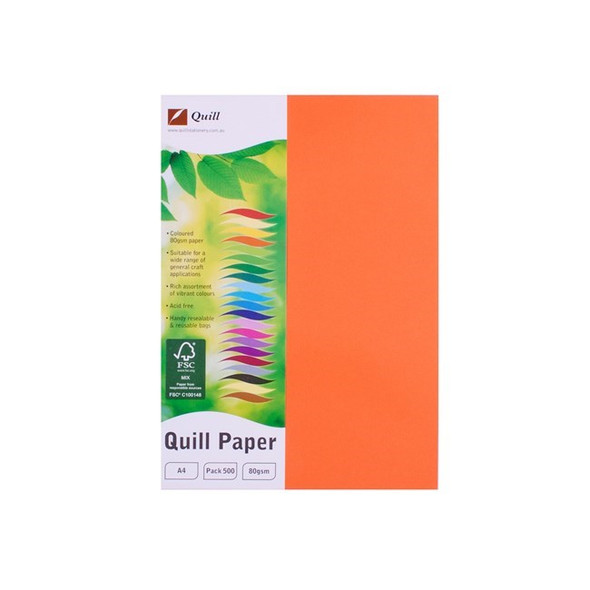 Quill Coloured Paper 80gsm A4 Orange Pack of 500