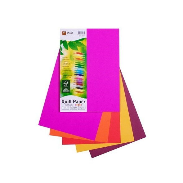 Quill Coloured Paper 80gsm A4 Hot Assorted Pack of 100