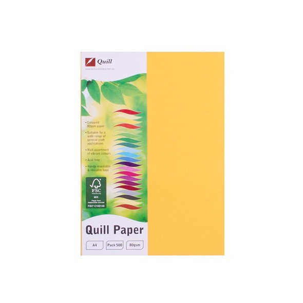 Quill Coloured Paper 80gsm A4 Sunshine Pack of 500