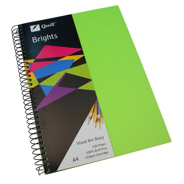 Quill Visual Art Diary PP 110gsm A4 120 Pages Lime Green Pack of 5