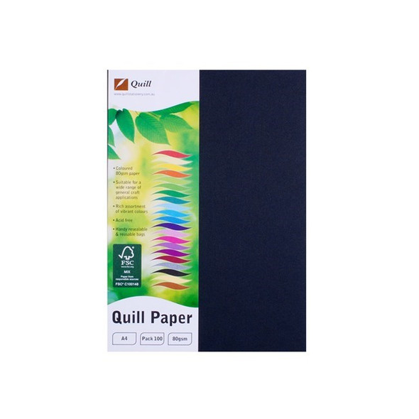 Quill Coloured Paper 80gsm A4 Black Pack of 100