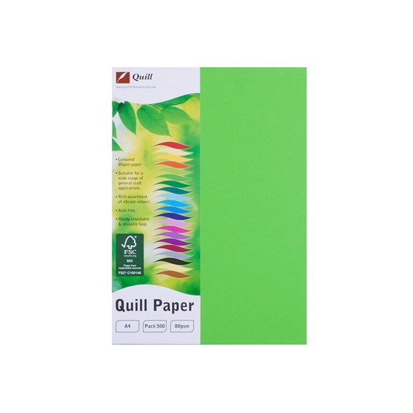 Quill Coloured Paper 80gsm A4 Lime Pack of 500
