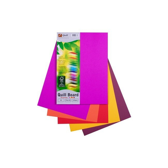 Quill Coloured Board 210gsm A4 Hot Assorted Pack of 50