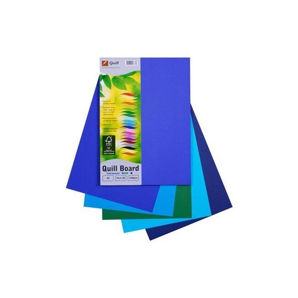 Quill Coloured Board 210gsm A4 Cold Assorted Pack of 50