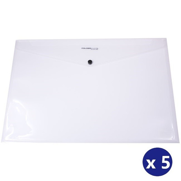 Foldermate Document Wallet Standard PP A3 Button Closure Clear Box 5