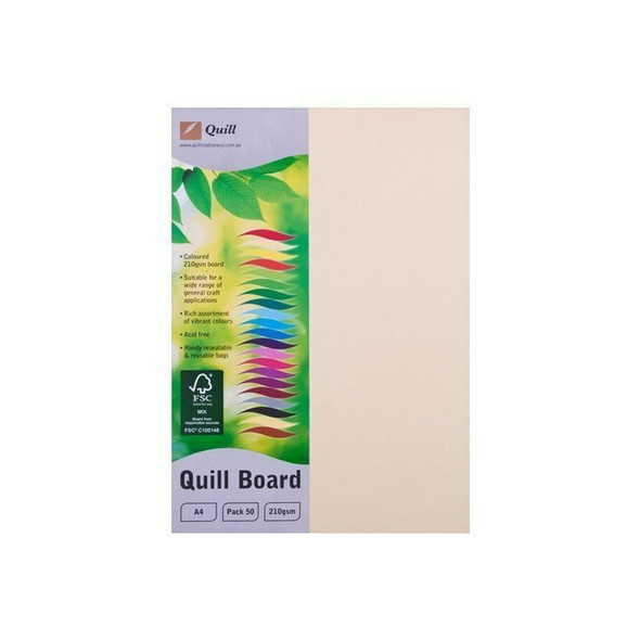Quill Coloured Board 210gsm A4 Cream Pack of 50