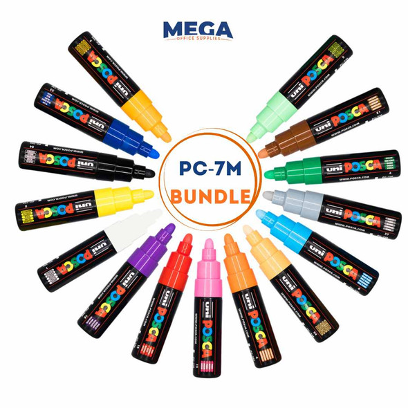 Posca PC-7M Paint Marker Pen Bullet Bold Bundle of 15 Individual Colours