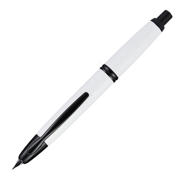 Pilot Capless Black Accent Fountain Pen Gloss White Barrel Fine Nib