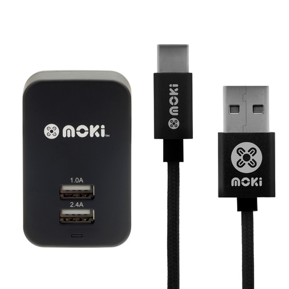 Moki Type-C to USB SynCharge Braided Cable Wall Charger