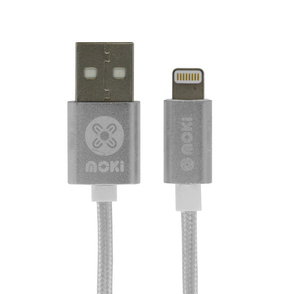 Moki Lightning to USB SynCharge Braided Cable 90cm Silver