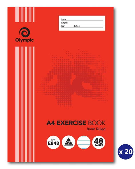 Olympic Exercise Book A4 48 Pages 8mm Feint Stapled Pack of 20