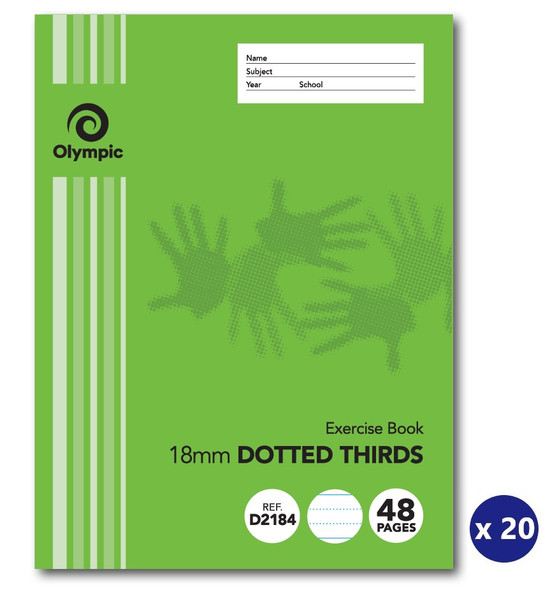Olympic Exercise Book 48 Pages 18mm Dotted Thirds Stapled Pack of 20