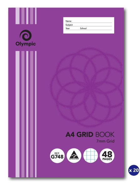 Olympic Grid Book A4 48 Pages 7mm Stapled Pack of 20